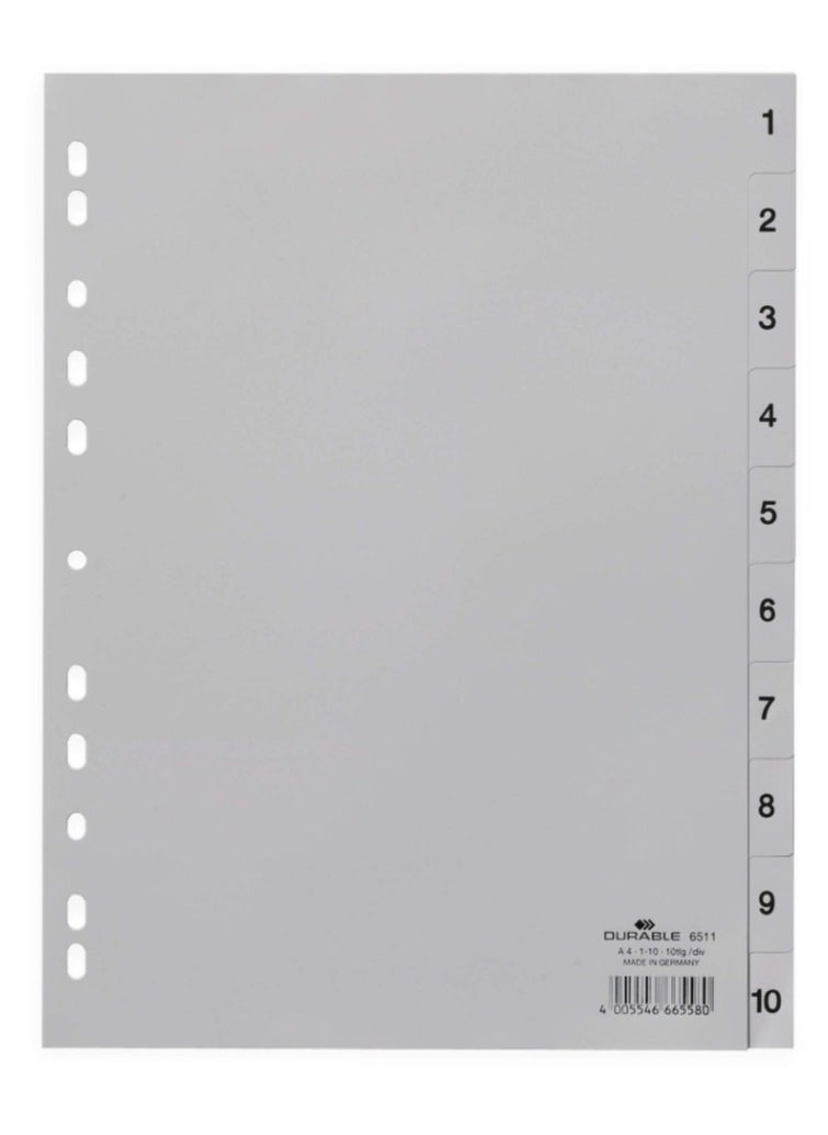Durable A4 Paper Divider 1-10 Gray 