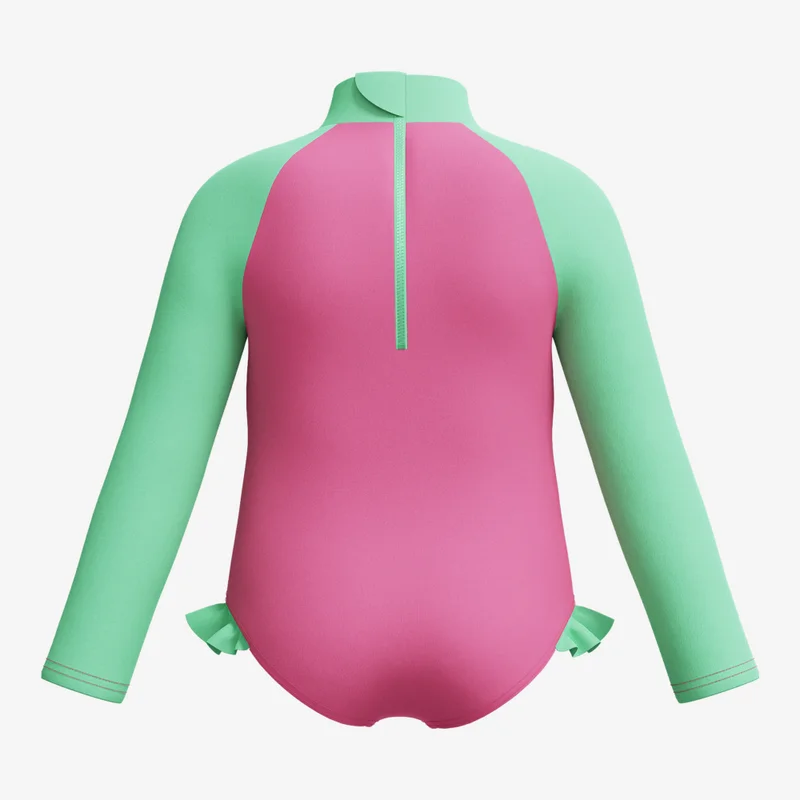 speedo Kids' Digital Long Sleeve Frill One-Piece Swimsuit