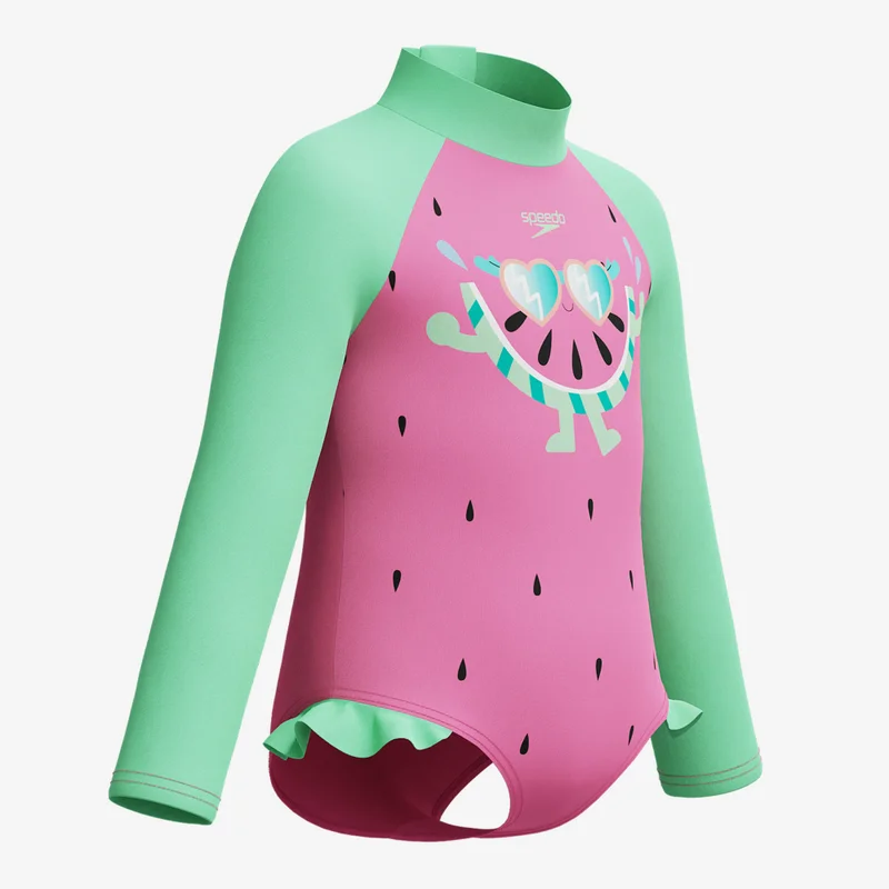 speedo Pink Kids' Digital Long Sleeve Frill One-Piece Swimsuit  | Best Price UAE