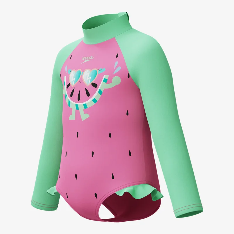 speedo Pink Kids' Digital Long Sleeve Frill One-Piece Swimsuit  | Best Price UAE
