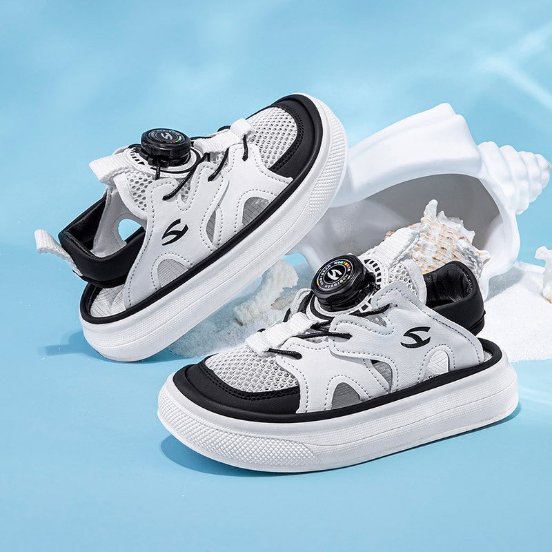 Habibie Single Net Children'S Shoes Summer Children'S Rotating Buckle Sandals Boys Baotou Beach Shoes Women'S Shoes A Generation Of Hair - Image 3