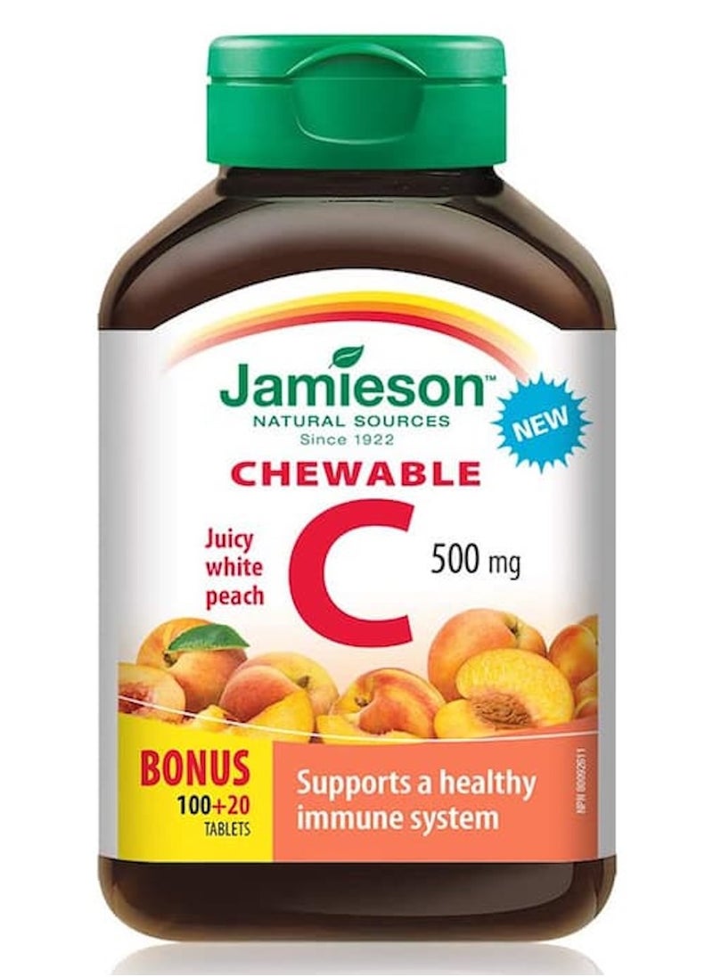 Jamieson Jamieson Chewable Vitamin C 500 mg - White Juicy Peach Flavour 120 Count 