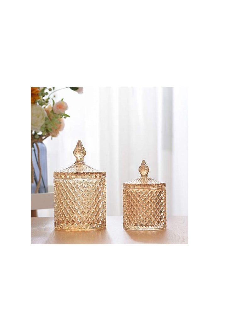 Excefore Crystal Candy Box, Candy Dish with Lid Glass Decorative Box Cookie Amber Jar Vintage Jewelry Box Trinket Boxes for Party Wedding Display Pothecary Flour Gifts For Friends Female, Brown Large  - Image 4