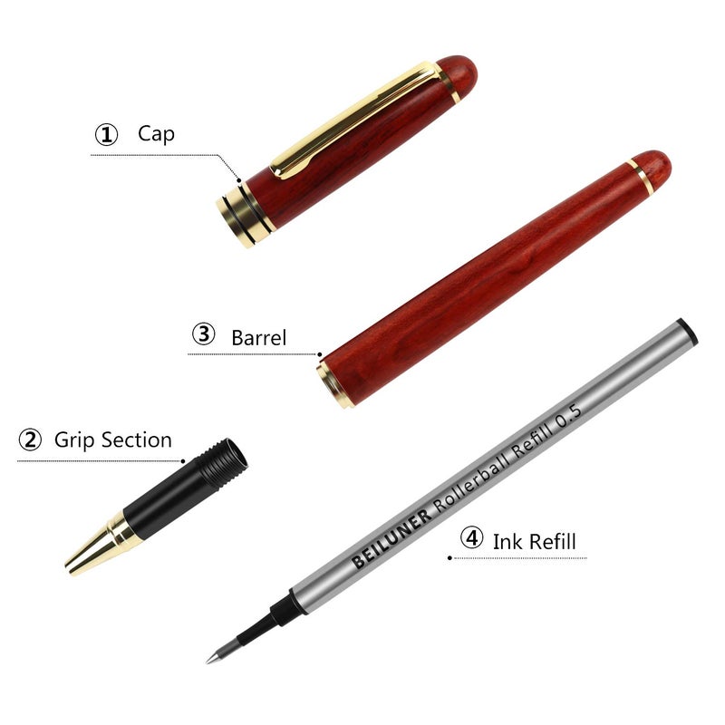 BEILUNER Luxury Rosewood Ballpoint Pen Writing Set - Elegant Fancy Nice Gift Pen Set for Signature Executive Business Office Supplies - Gift Boxed with Extra Refills (Black) - Image 5