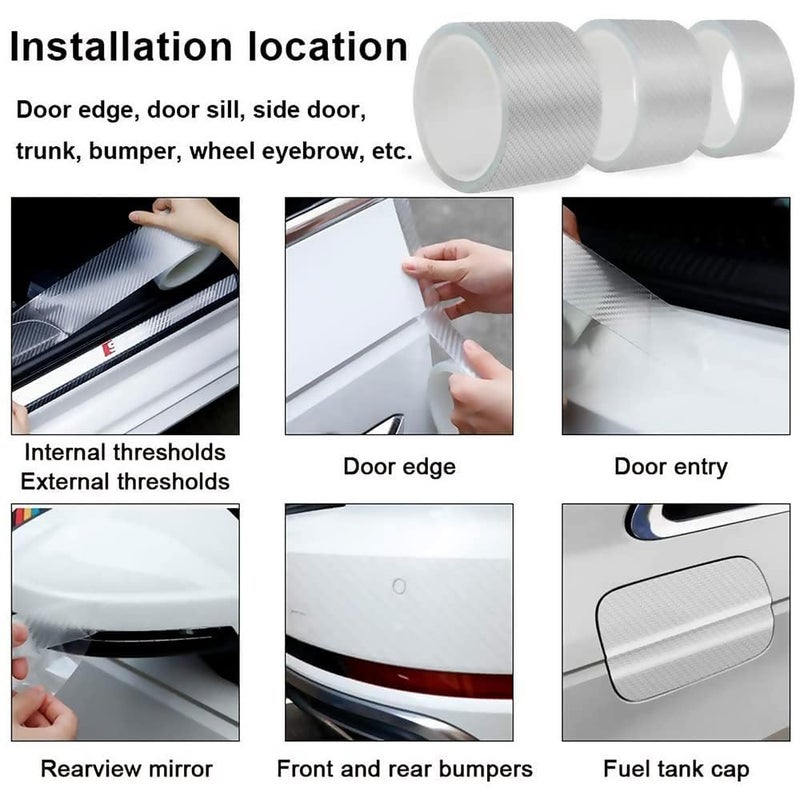 VINSU Carbon Fibre High Gloss Anti Scratch Carbon Fiber Paint Protection Film Tape - Bumper Door Guard Scuff Plate Protectors Tape Anti-Scratch Step 5 M Polyvinyl Chloride (White Tape) - Image 4