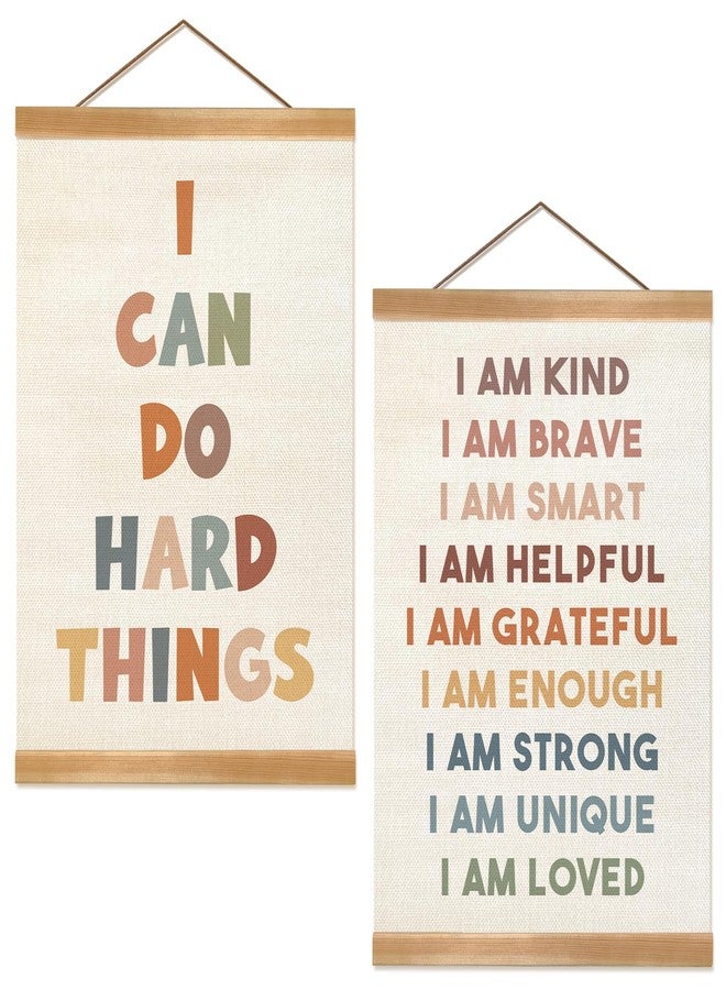 ZTGDA I Am Kind,I Can Do Hard Things Positive Quotes Wall Art Decor Set of 2,Inspirational Canvas Linen Posters with Wood Hanger Frame, Encouragement Wall Art Poster for Classroom Playroom Nursery,Kids Room Decor (12x16inch) - Image 1