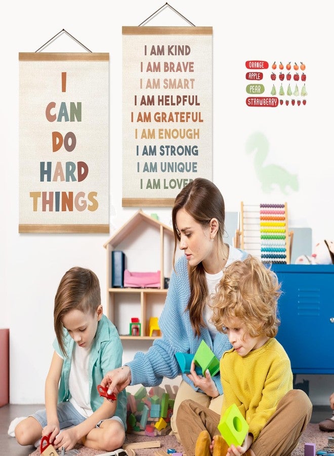 ZTGDA I Am Kind,I Can Do Hard Things Positive Quotes Wall Art Decor Set of 2,Inspirational Canvas Linen Posters with Wood Hanger Frame, Encouragement Wall Art Poster for Classroom Playroom Nursery,Kids Room Decor (12x16inch) - Image 4