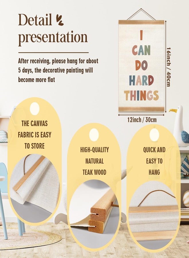 ZTGDA I Am Kind,I Can Do Hard Things Positive Quotes Wall Art Decor Set of 2,Inspirational Canvas Linen Posters with Wood Hanger Frame, Encouragement Wall Art Poster for Classroom Playroom Nursery,Kids Room Decor (12x16inch) - Image 2
