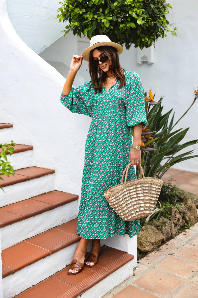 miduo Womens Maxi Dress Loose V Neck Summer Short Sleeve Floral Bohemian Boho Beach Long Dresses Printed Dresses XL - Image 4