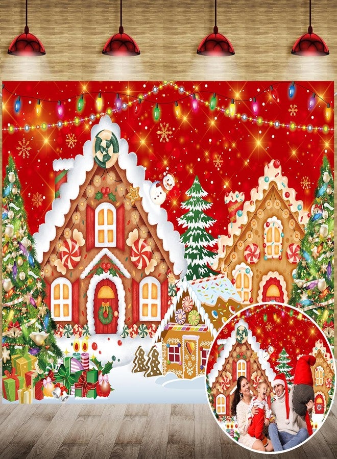 RUYI Christmas Gingerbread House Backdrop 7x5FT Red Merry Christmas Candyland Background Winter Xmas Holiday Baby Shower Birthday Party Decorations Supplies Photo Props - Image 1