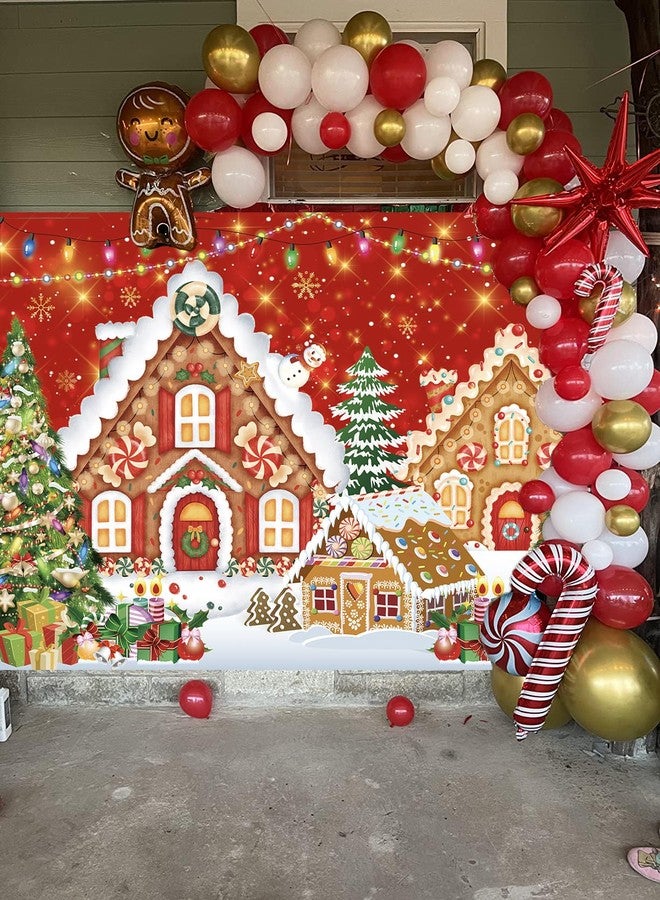 RUYI Christmas Gingerbread House Backdrop 7x5FT Red Merry Christmas Candyland Background Winter Xmas Holiday Baby Shower Birthday Party Decorations Supplies Photo Props - Image 4