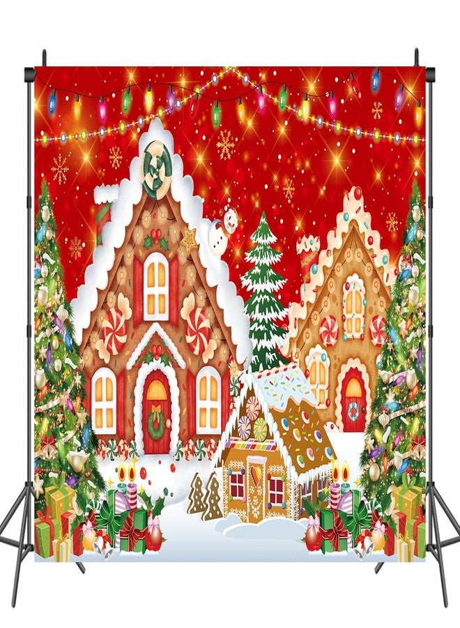 RUYI Christmas Gingerbread House Backdrop 7x5FT Red Merry Christmas Candyland Background Winter Xmas Holiday Baby Shower Birthday Party Decorations Supplies Photo Props - Image 2