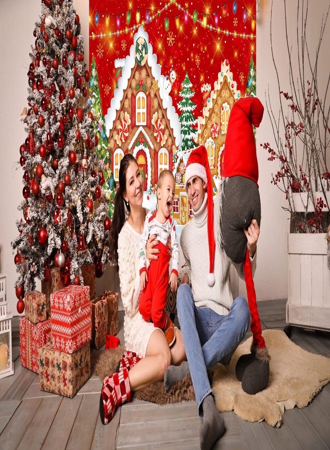 RUYI Christmas Gingerbread House Backdrop 7x5FT Red Merry Christmas Candyland Background Winter Xmas Holiday Baby Shower Birthday Party Decorations Supplies Photo Props - Image 3