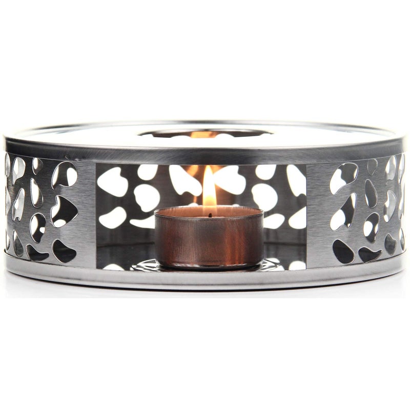 Teabloom Silhouette Tea Warmer Brushed Stainless Steel Teapot Warmer with Tealight Holder and Candle