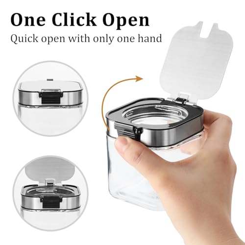 Aelga Glass Sugar Bowl with Lid and Spoon, 8.5 OZ Sugar Container Stainless Steels Flip Lid, Salt Container for Kitchen, Coffer Bar Accessories, Countertop - Image 2