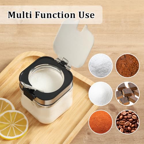 Aelga Glass Sugar Bowl with Lid and Spoon, 8.5 OZ Sugar Container Stainless Steels Flip Lid, Salt Container for Kitchen, Coffer Bar Accessories, Countertop - Image 5