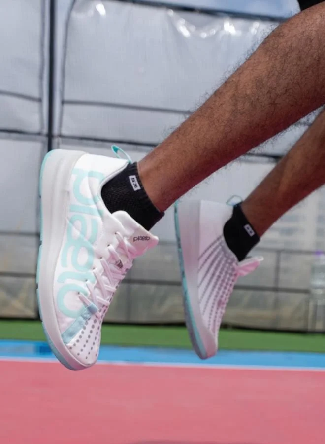 PLAETO Mens White and Aqua Active Sneakers - Lightweight Sport Trainers