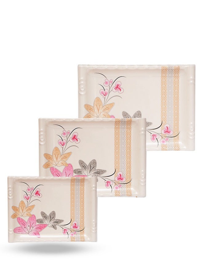 A TO Z Floral Melamine Serving Tray Set – 3 Pcs, Premium Quality, Scratch Resistant & Unbreakable, BPA-Free, 33x38x44.5 cm, Design 207 | Dishwasher Safe, Ideal for Daily Use & Parties  - Image 1