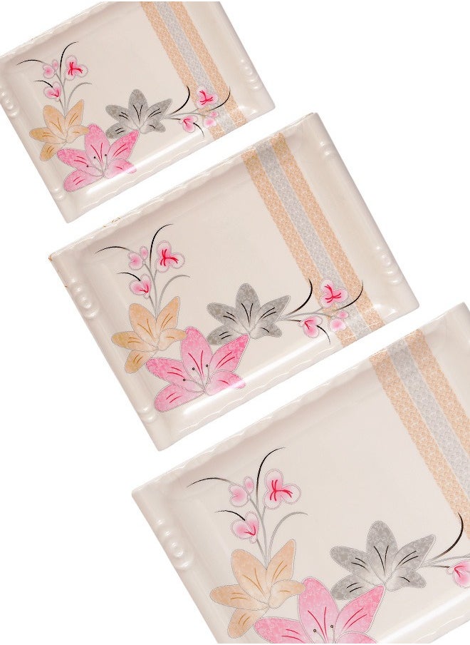 A TO Z Floral Melamine Serving Tray Set – 3 Pcs, Premium Quality, Scratch Resistant & Unbreakable, BPA-Free, 33x38x44.5 cm, Design 207 | Dishwasher Safe, Ideal for Daily Use & Parties  - Image 2