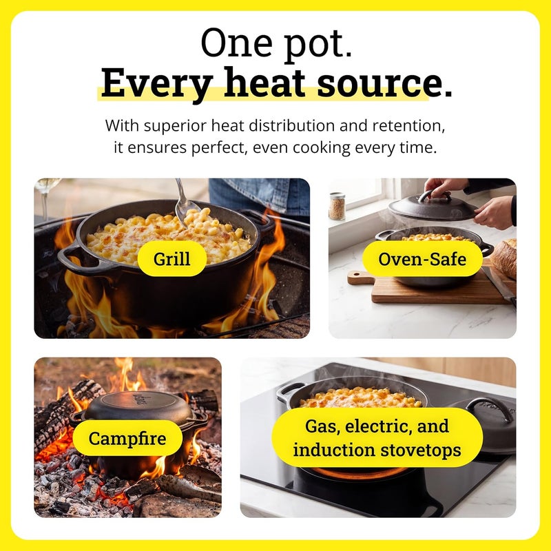 Lodge 2 Quart Cast Iron Dutch Oven. Pre-Seasoned Pot with Lid for Cooking, Basting, or Baking Popular practical build - Image 4