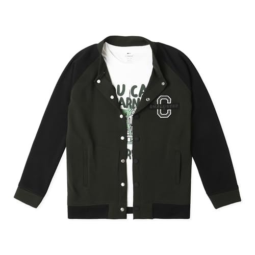 CAVIO Boys Cotton Blend Full Sleeves Colorblock Jacket and T-Shirt OliveGreen - Image 3