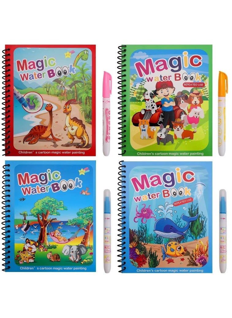 Generic 4 Books - Kids Magic Water Colouring Book Unlimited Fun with Water (multi-shape) for +3 kids, Coloring Drawing Reusable Water-Reveal Activity Pad, Chunky-Size Water Pen, Magic Coloring Book, Watercolor Magic Coloring Book, Sketchbook with Watercolor Magic Pen for Kids - Assorted Shapes, Fantastic Kids Toys, Magic Watercolor Coloring Book, Magic Water Book, Water Coloring Book, Doodling Paint with Water Magic Pen Painting Board, Children Education Drawing Toy, Water Coloring Book Toy Scribble Coloring Book with Magic Pen and Drawing Pad, Birthday Gift (multi-shape)  - Image 1