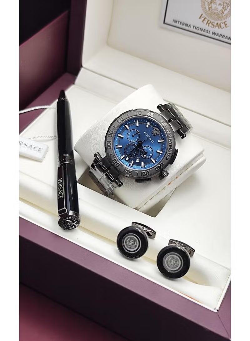 Versace men's set, watch, pen, first-class stainless steel, brand card, luxurious box