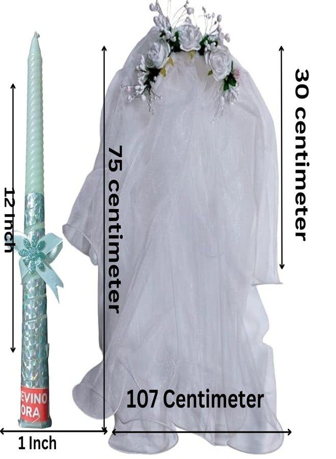 Devino ora Veil Flower Headband Hair Wreath Floral Crown Veil Girls Veil First Holy Communion Veils Headpiece Veil Confirmation veil hair accessories and decorated candle (Combo) for Christian ritual - Image 2