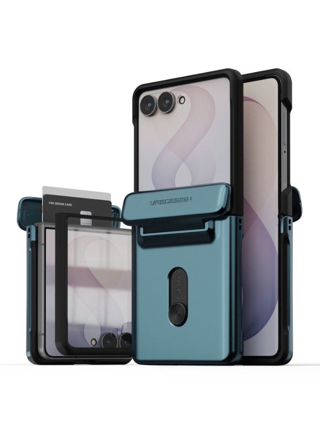 VRS Design Terra Guard Modern Go Samsung Galaxy Z Flip 8 Case Cover with [Built-in Screen Protector] and Hinge Protection, 2-Card Wallet Holder - Ice Blue