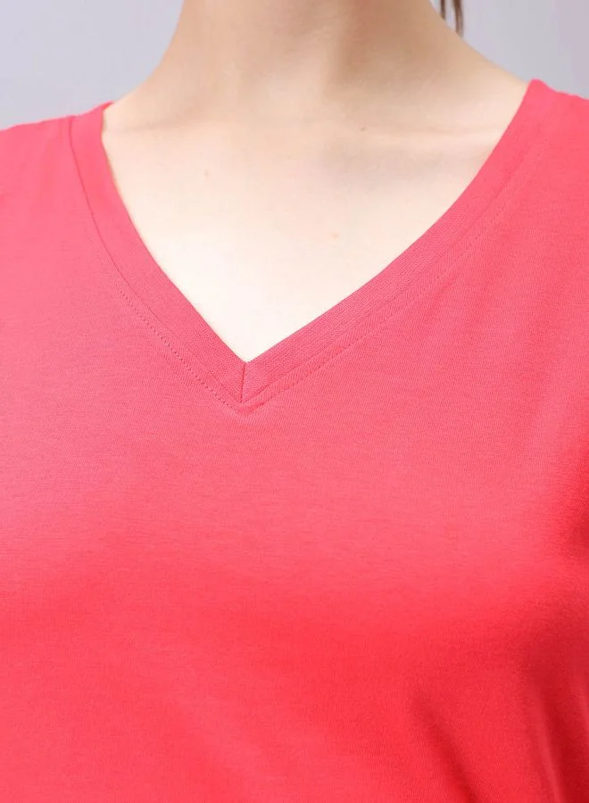 Freehand Women Regular Fit Solid V-Neck T-Shirt