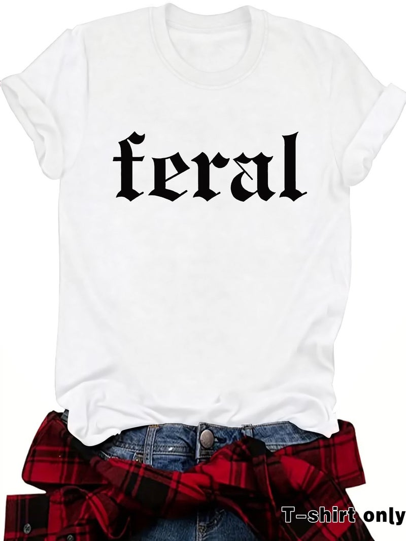 Independent Station Feral Letters New Round Neck Loose Short Sleeve Casual T-Shirt Women - Image 1