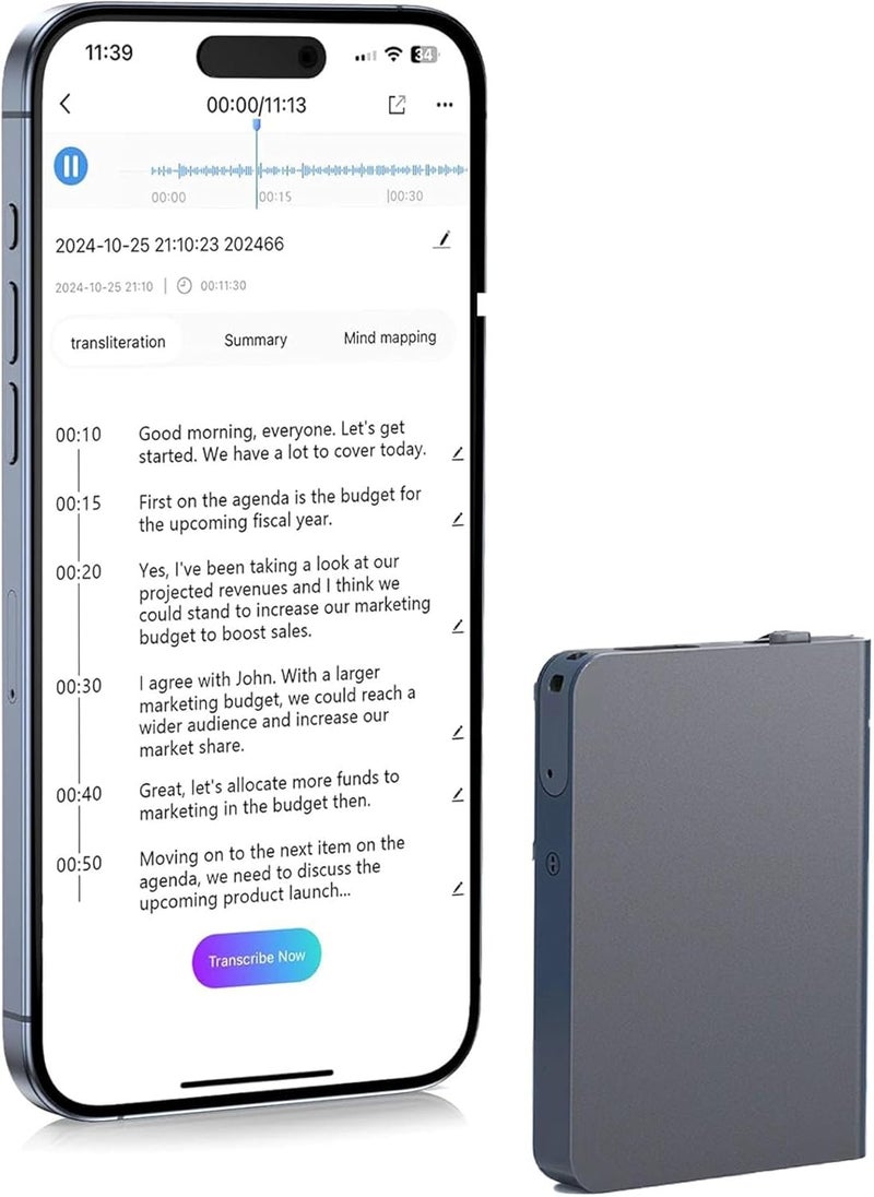 ALLESM AI Smart Digital Voice Recorder with App Integration 32GB 270 Hours Storage Multi-Language Translation (Including Arabic) Transcription Noise Cancelling Digital Recorder for Meetings, Study, Travel - Image 1
