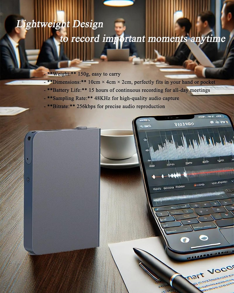 ALLESM AI Smart Digital Voice Recorder with App Integration 32GB 270 Hours Storage Multi-Language Translation (Including Arabic) Transcription Noise Cancelling Digital Recorder for Meetings, Study, Travel - Image 2