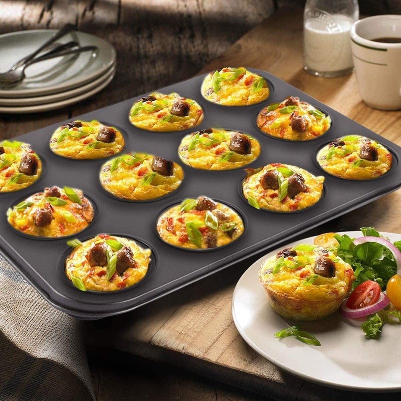 BLACKSTONE Best Cupcake Baking Pan 12 Cup Non-Stick Muffin Tray Grey Cake Pan - Image 2