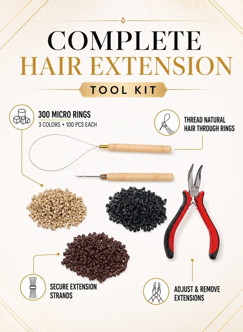 Sisily Hair Extension Tool Kit,300 Silicone Lined Micro Beads in 3 Colors, Hair Extension Pliers and Loop Threading Tools for Installing, Adjusting and Removing Hair Extensions - Image 2