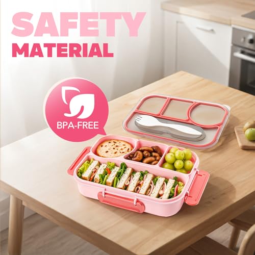 EASYFUN Bento Box Adult, Lunch Box, 4-Compartment Lunch Containers, Drop-Proof, Dishwasher Safe & Made with BPA-Free Materials (Pink) - Image 3