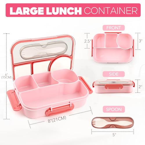 EASYFUN Bento Box Adult, Lunch Box, 4-Compartment Lunch Containers, Drop-Proof, Dishwasher Safe & Made with BPA-Free Materials (Pink) - Image 2