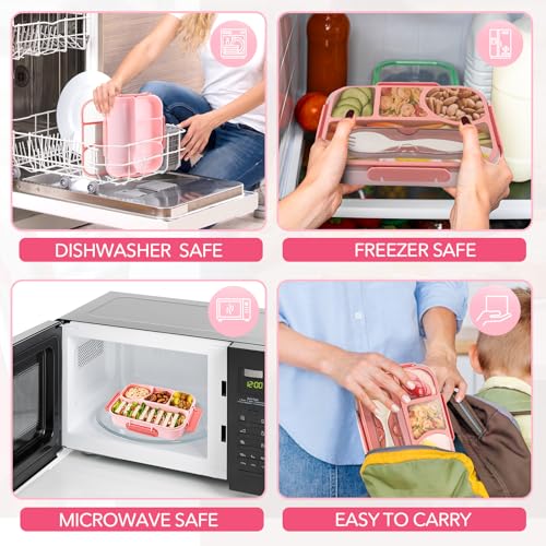 EASYFUN Bento Box Adult, Lunch Box, 4-Compartment Lunch Containers, Drop-Proof, Dishwasher Safe & Made with BPA-Free Materials (Pink) - Image 5