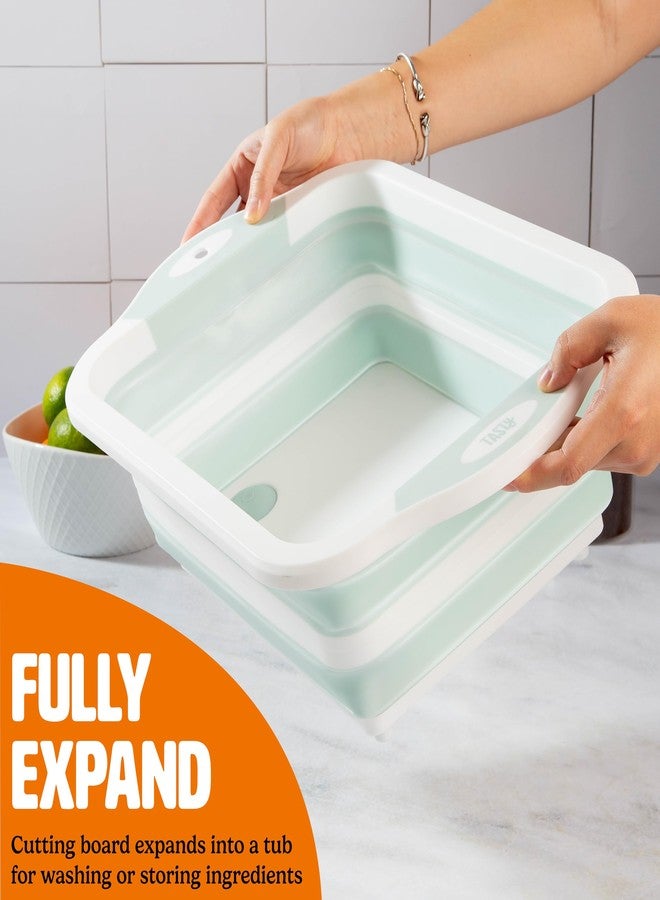 تيستي طقم أدوات مائدة متعدد الاستخدامات من Tasty، يتضمن لوح تقطيع مع حوض قابل للطي سعة 7.5 كوارت، وسكاكين متعددة الاستخدامات وسكاكين تقشير، تصميم موفر للمساحة، طقم من 3 قطع، آمن للغسل في غسالة الأطباق - Image 3