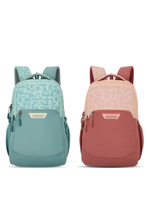 Alden Backpack Polyester 32L Capacity, Aqua + Pink|Spacious Interior|Water Repellent Material|Ergo Back & Shoulder|Adjustable Strap - 1 Year International Warranty