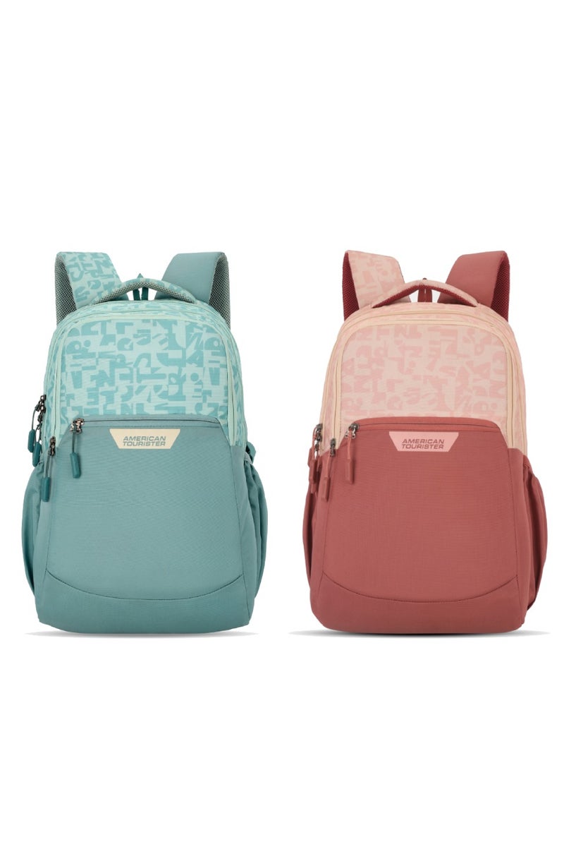 Alden Backpack Polyester 32L Capacity, Aqua + Pink|Spacious Interior|Water Repellent Material|Ergo Back & Shoulder|Adjustable Strap - 1 Year International Warranty