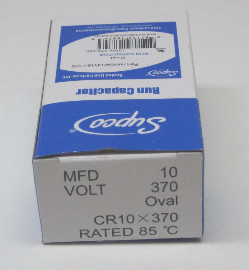 Nan Supco CR10X370 Single Motor Run Capacitor - 10 Mfd x 370V, Oval Design - Image 2