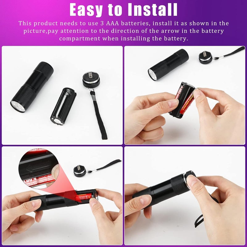 Hortsun UV Handheld Blacklight Flashlights Portable Black Light 9 LED Mini Light Torch Detector for Dog Cat Pets Urine and Stains Bed Bugs and Scorpion Halloween Ghost Haunted House15 Pcs - Image 5