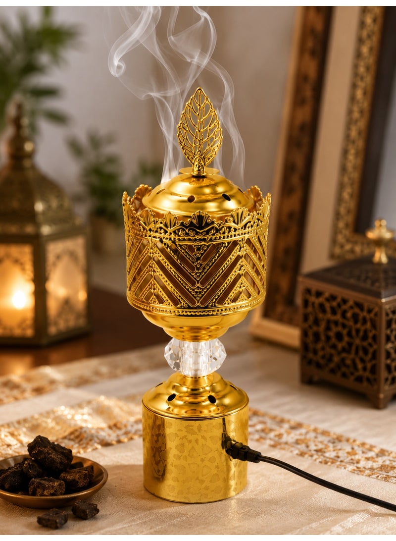 Luxury Gold Electric Bakhoor Burner 22 cm, Decorative Arabic Incense & Oud Holder for Home and Majlis - Image 1