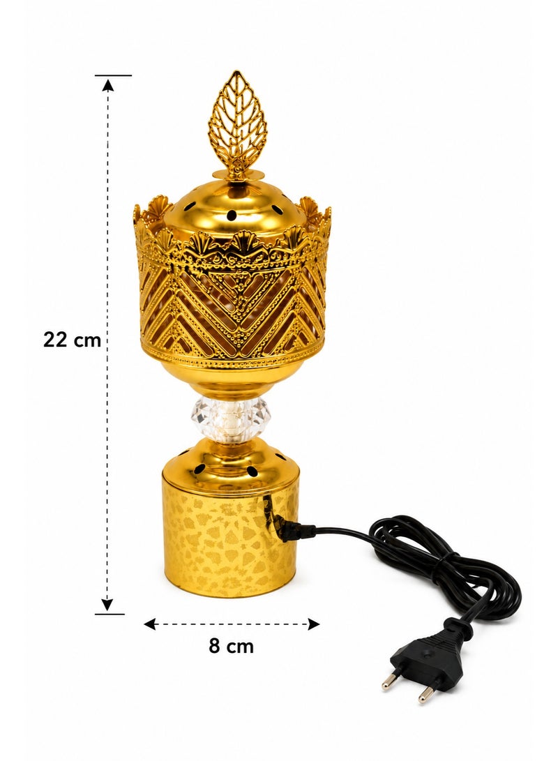 Luxury Gold Electric Bakhoor Burner 22 cm, Decorative Arabic Incense & Oud Holder for Home and Majlis - Image 2