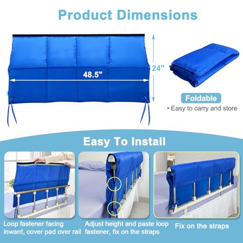 NEAUDE Bed Rail Covers for Hospital Bed Bumper Pads Medical Foam Padding Bumpers Bedside Pad for Elderly Adults Seniors Bed Side Protection Safety Rail Guard Bedrail Bumper(48"x12") - Image 2