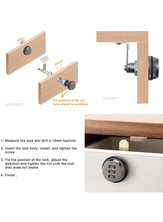 JZS Cabinet Cam Lock,3 Digit Password Coded Cabinet Drawer Lock Security Locks for Dressing Locker Drawer Letter Box,25mm,Bronze - Image 5
