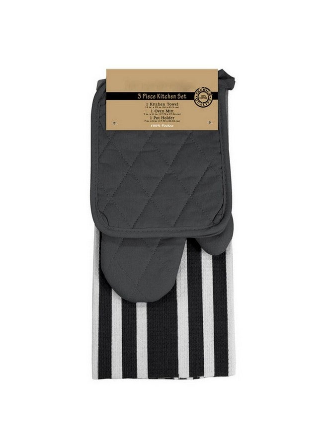 طقم مطبخ قطن عالي الجودة 3-قطع رمادي وأبيض 4 x 18 x 37 سمR3-MIX-GREY-4