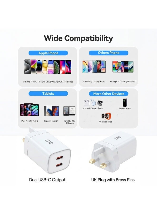 MYCANDY Tc-D45 45W Dual Usb-C Pd Travel Wall Charger For Iphone, Samsung & Usb-C Devices, White White - Image 2