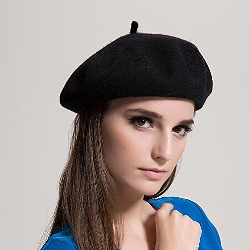 AIYUE Women Men French Beret Wool Warm Beanie Hat Solid Color Artist Painter Fancy Dress Costumes Black/Army Green - Image 4
